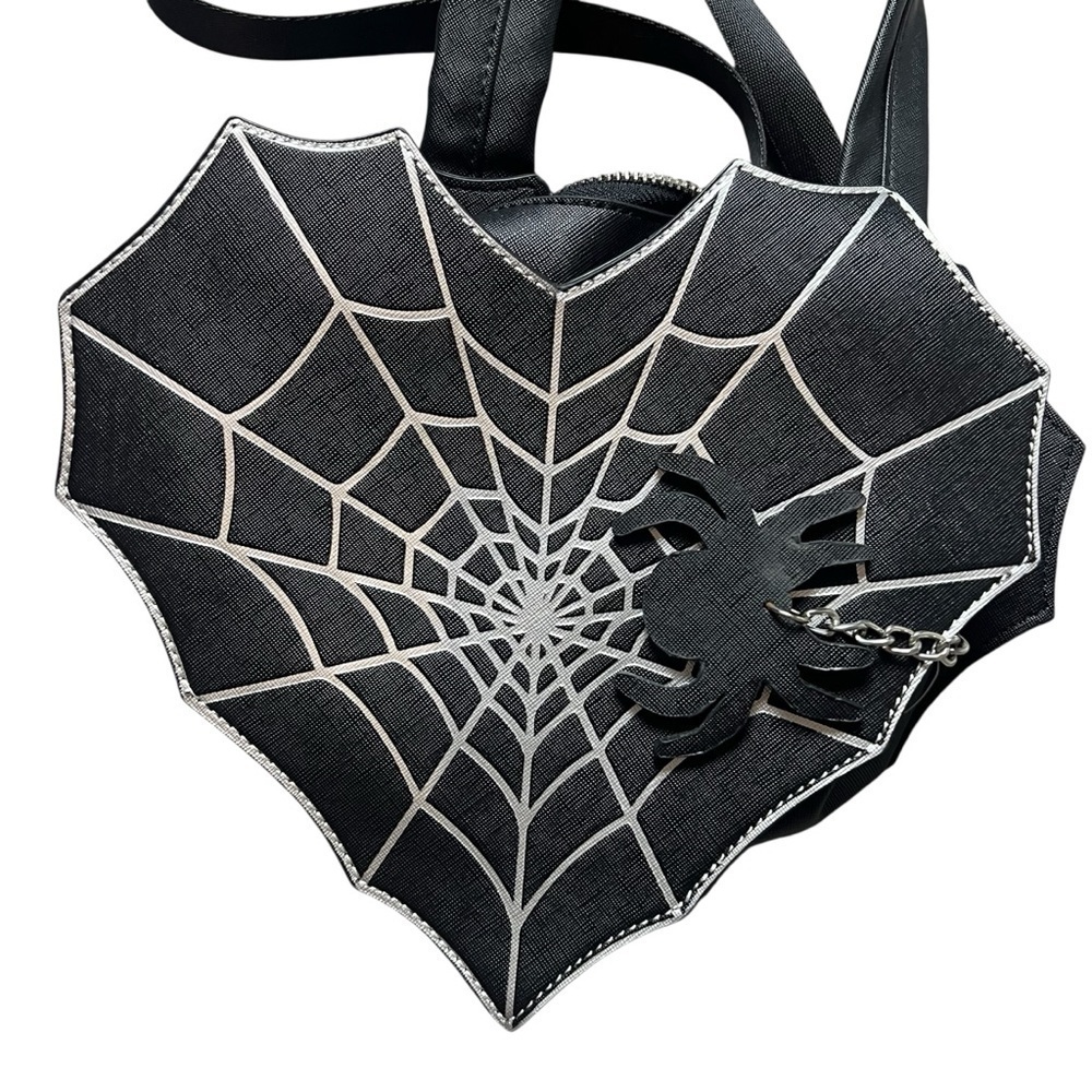 Mad Engine Spiderweb Heart Backpack Purse Goth Halloween Punk - Picture 1 of 6